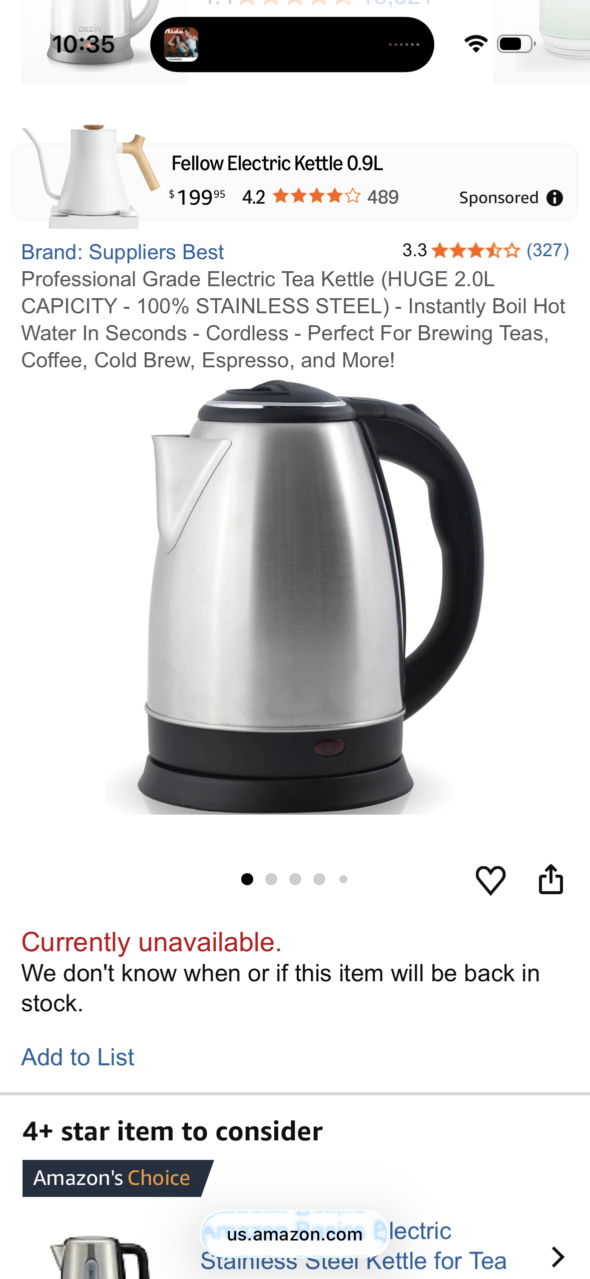 Professional Grade Electric Tea Kettle (HUGE 2.0L CAPICITY - 100% STAINLESS STEEL) - Instantly Boil Hot Water In Seconds - Cordless - Perfect For Brewing Teas, Coffee, Cold Brew, Espresso, and More!