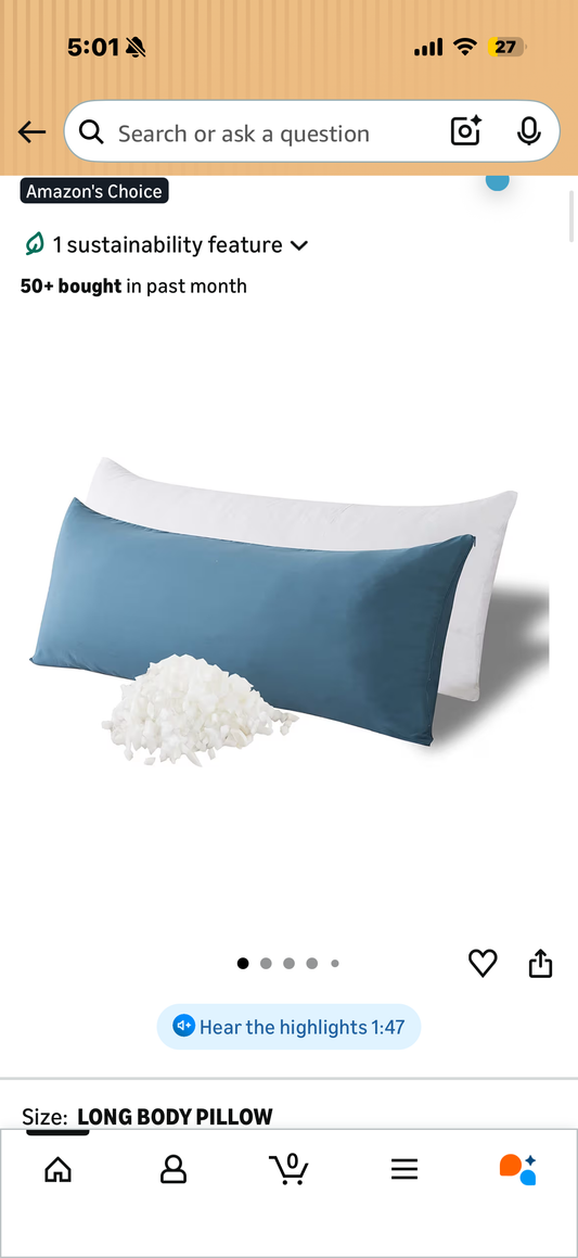 WhatsBedding Memory Foam Body Pillow with Breathable Zippered Cotton Cover, Full Body Pillow for Adults, Long Pillow for Sleeping, Firm Pillow Fluffy Supportive - Foggy Blue