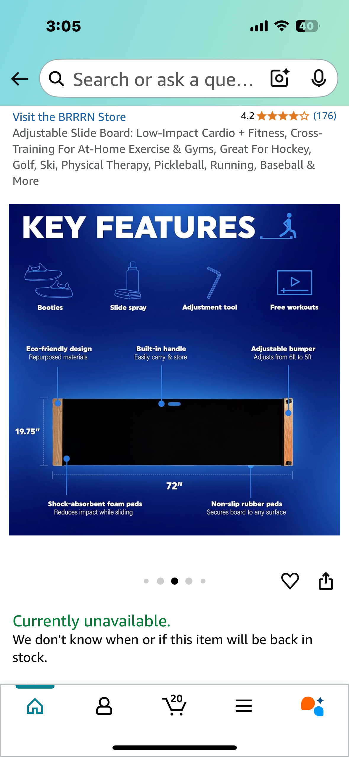 New - 6’ Premium BRRRN Board, Adjustable Slide Board: Low-Impact At-Home Core, Cardio Fitness, Cross-Training * (W435)