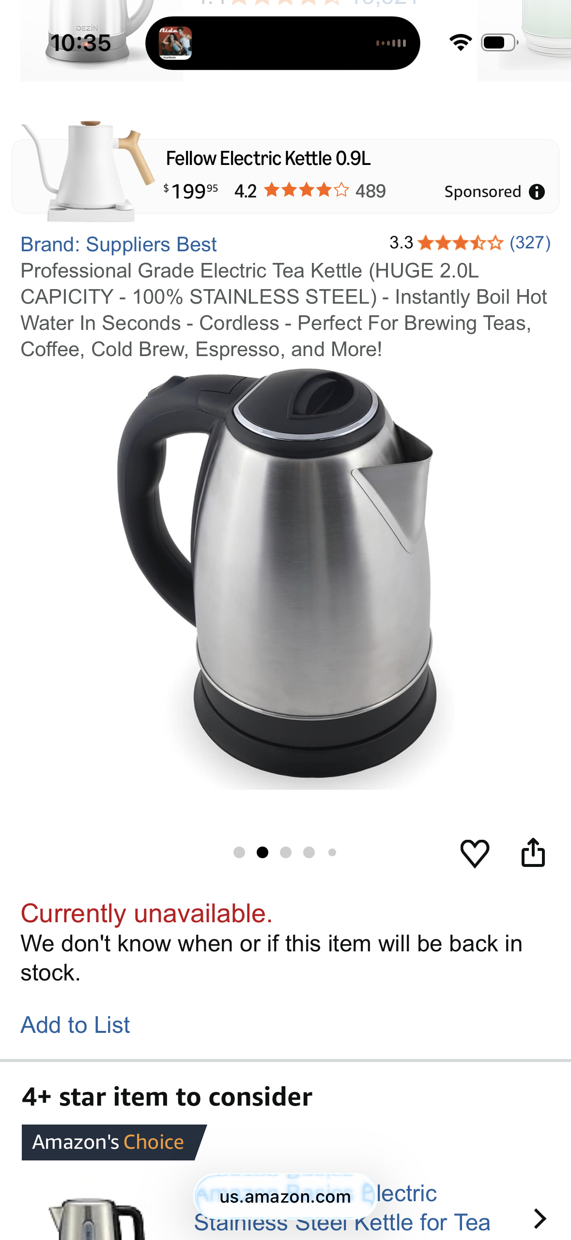 Professional Grade Electric Tea Kettle (HUGE 2.0L CAPICITY - 100% STAINLESS STEEL) - Instantly Boil Hot Water In Seconds - Cordless - Perfect For Brewing Teas, Coffee, Cold Brew, Espresso, and More!
