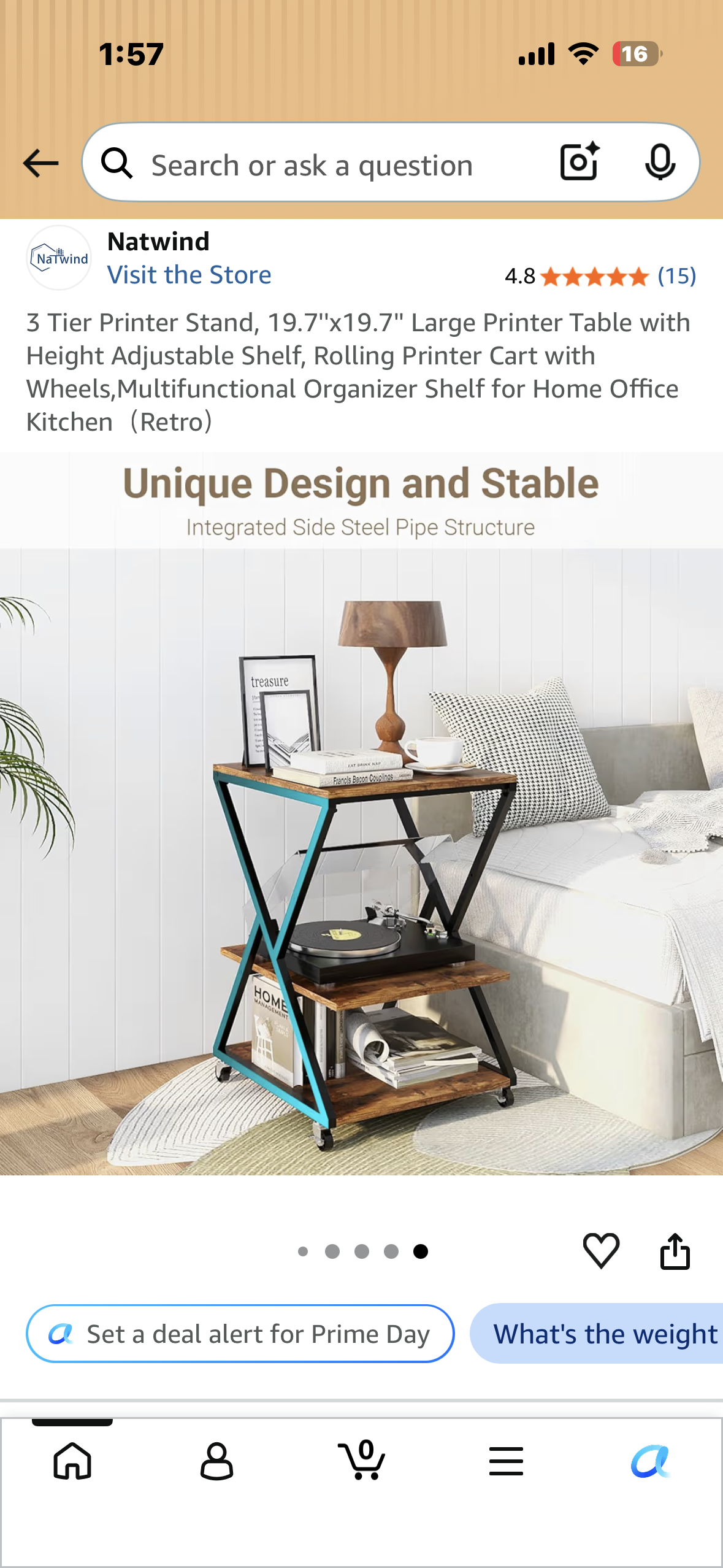 3 Tier Printer Stand, 19.7''x19.7'' Large Printer Table with Height Adjustable Shelf, Rolling Printer Cart with Wheels, Multifunctional Organizer