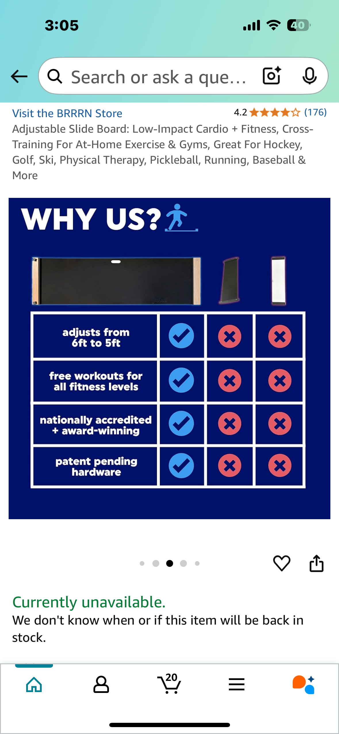 New - 6’ Premium BRRRN Board, Adjustable Slide Board: Low-Impact At-Home Core, Cardio Fitness, Cross-Training * (W435)