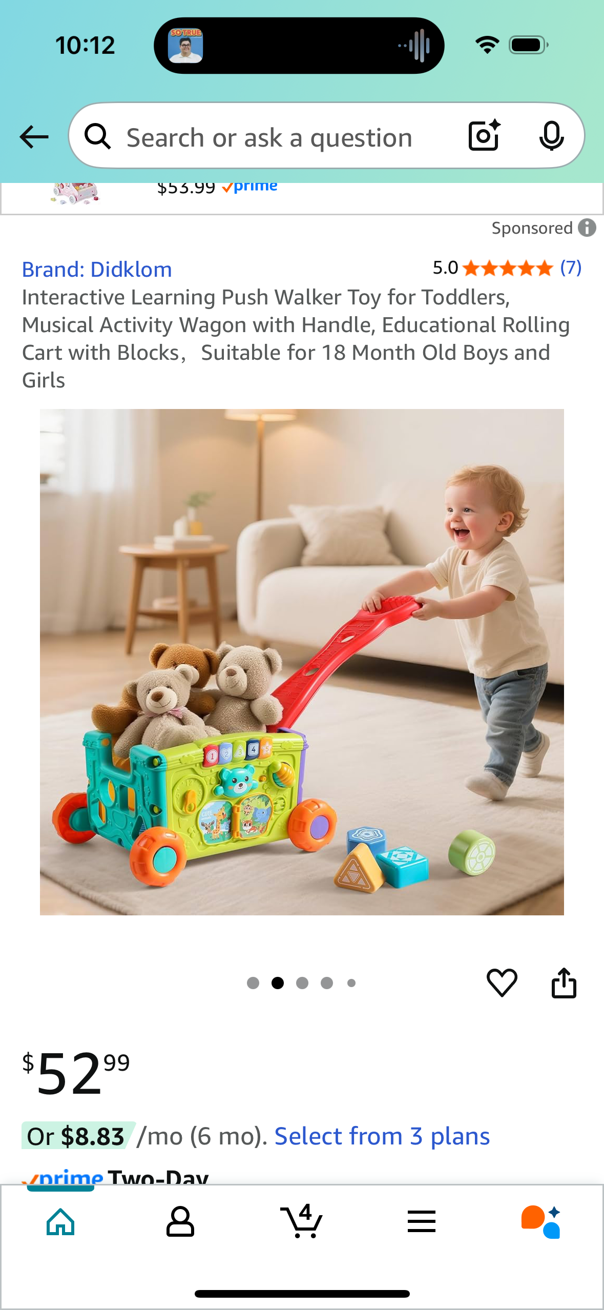 Interactive Learning Push Walker Toy for Toddlers, Musical Activity Wagon with Handle, Educational Rolling Cart with Blocks，Suitable for 18 Month Old Boys and Girls
