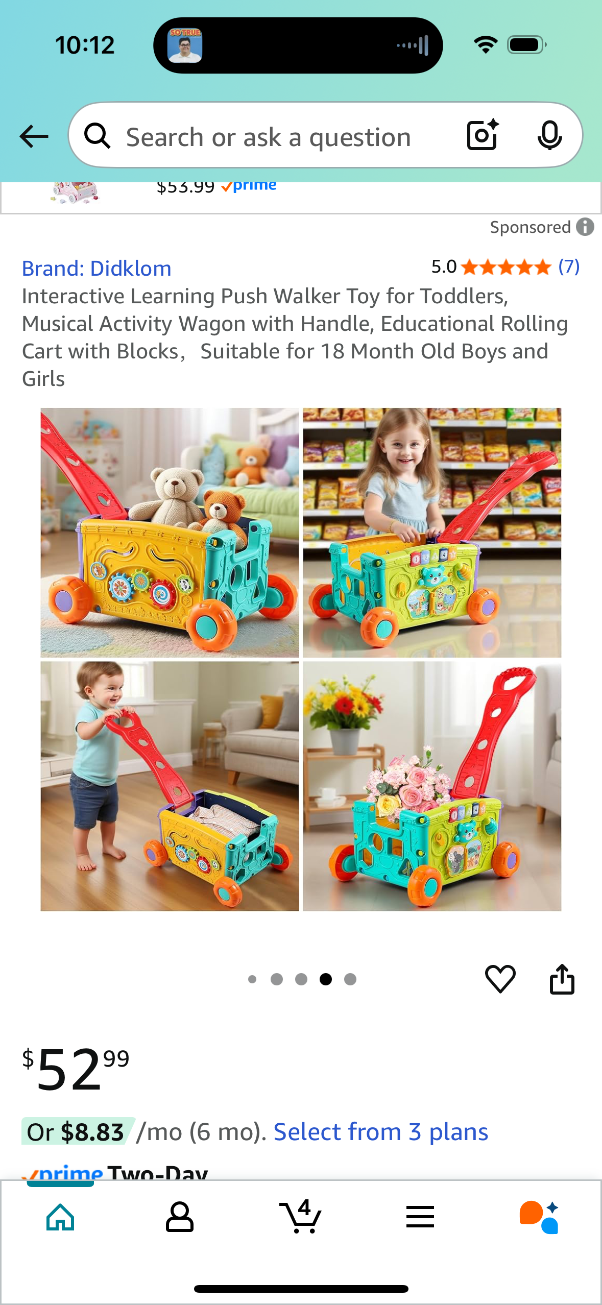 Interactive Learning Push Walker Toy for Toddlers, Musical Activity Wagon with Handle, Educational Rolling Cart with Blocks，Suitable for 18 Month Old Boys and Girls