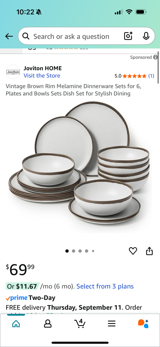 Vintage Brown Rim Melamine Dinnerware Sets for 6, Plates and Bowls Sets Dish Set for Stylish Dining