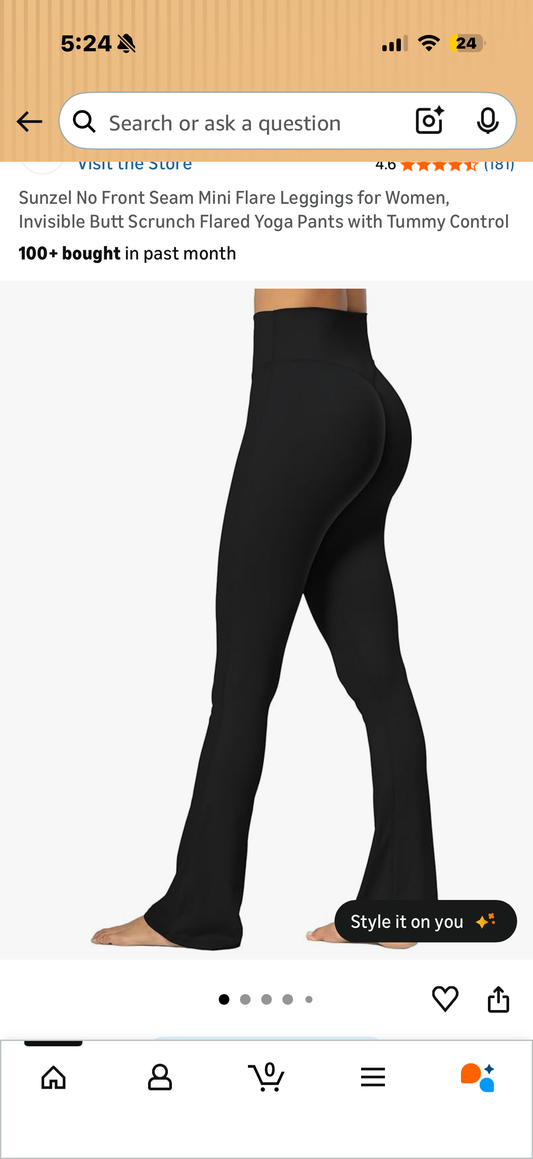 *Sunzel No Front Seam Mini Flare Leggings for Women, Invisible Butt Scrunch Flared Yoga Pants with Tummy Control (Size Large)