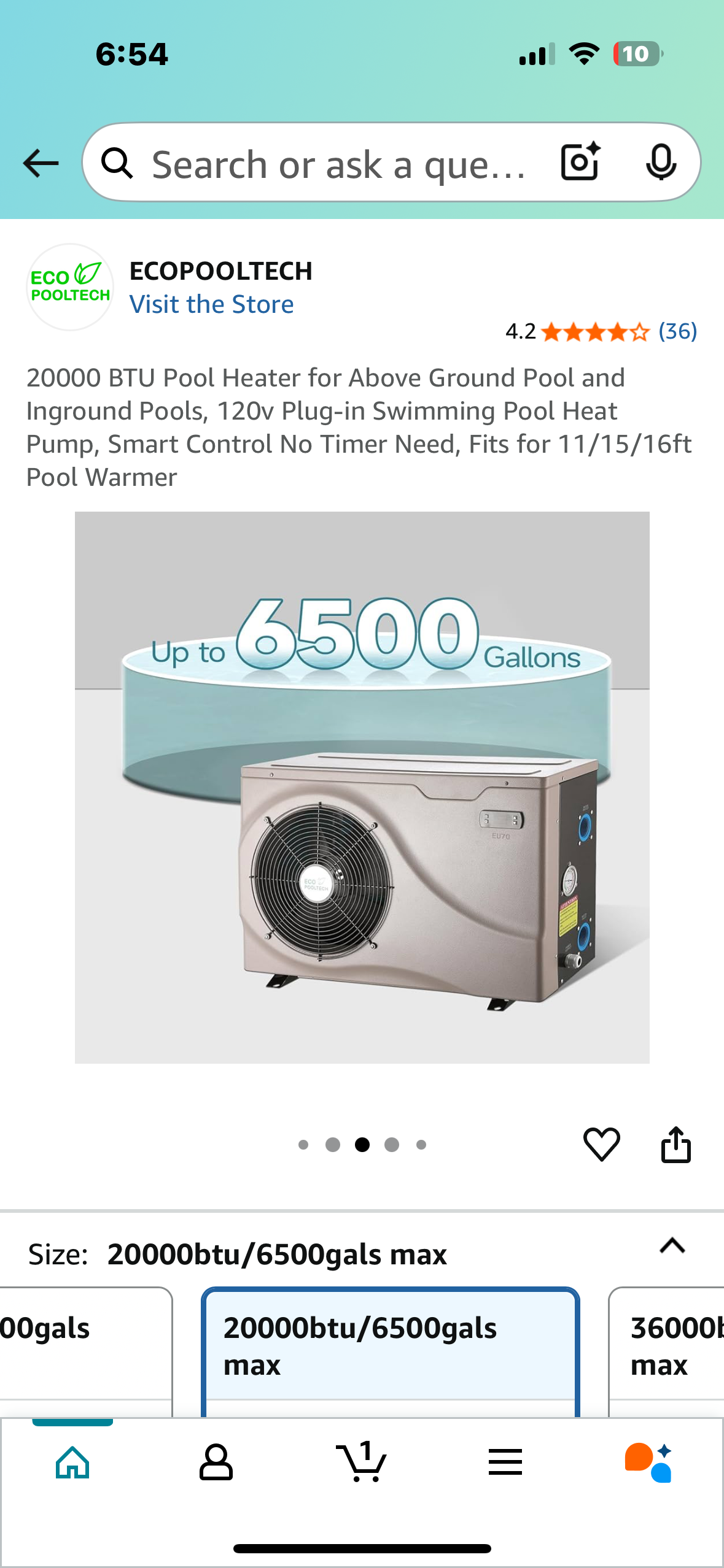 20000 BTU Pool Heater for Above Ground Pool and Inground Pools, 120v Plug-in Swimming Pool Heat Pump, Smart Control No Timer Need, Fits for 11/15/16ft Pool Warmer (R654)