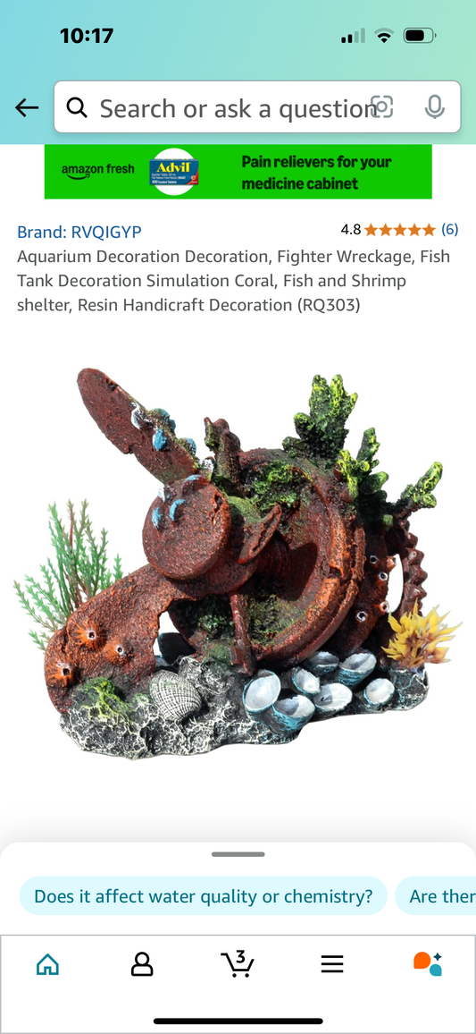 Aquarium Decoration Decoration, Fighter Wreckage, Fish Tank Decoration Simulation Coral, Fish and Shrimp shelter, Resin Handicraft Decoration (RQ303