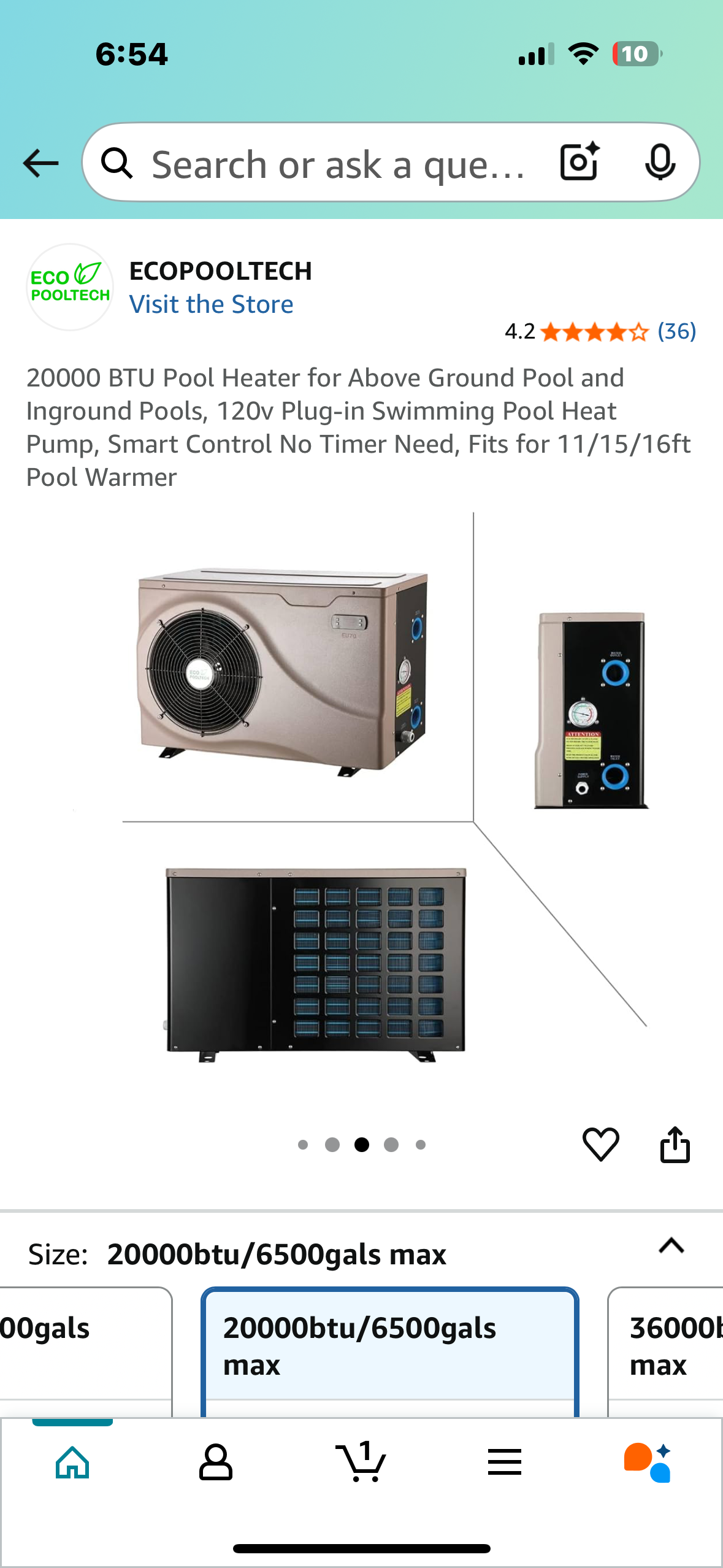 20000 BTU Pool Heater for Above Ground Pool and Inground Pools, 120v Plug-in Swimming Pool Heat Pump, Smart Control No Timer Need, Fits for 11/15/16ft Pool Warmer (R654)