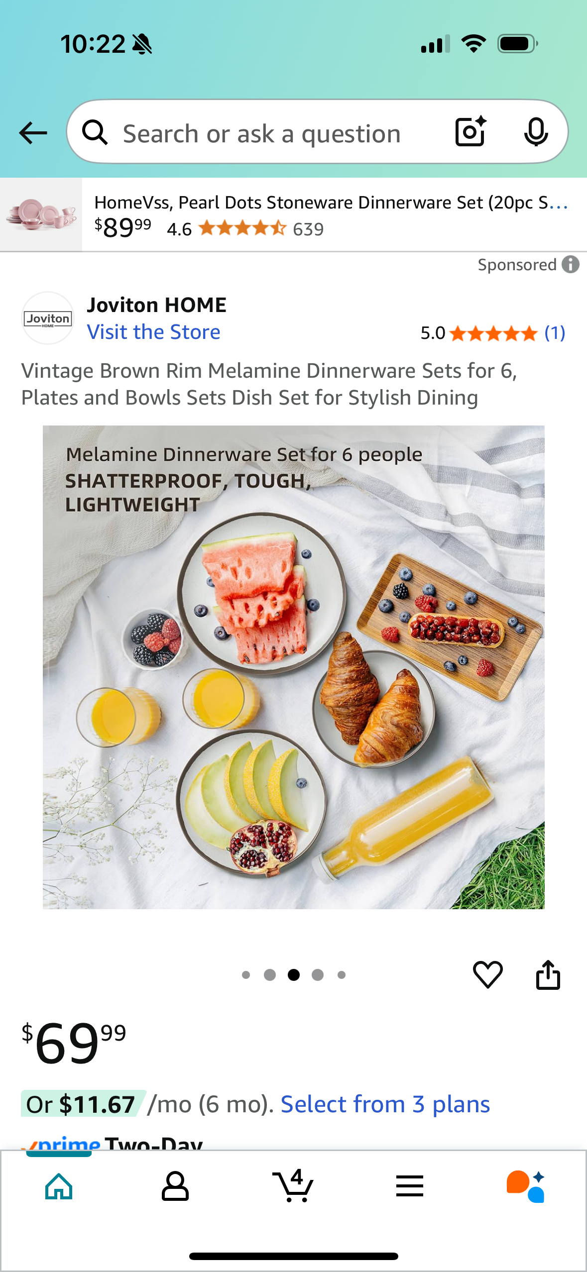 Vintage Brown Rim Melamine Dinnerware Sets for 6, Plates and Bowls Sets Dish Set for Stylish Dining