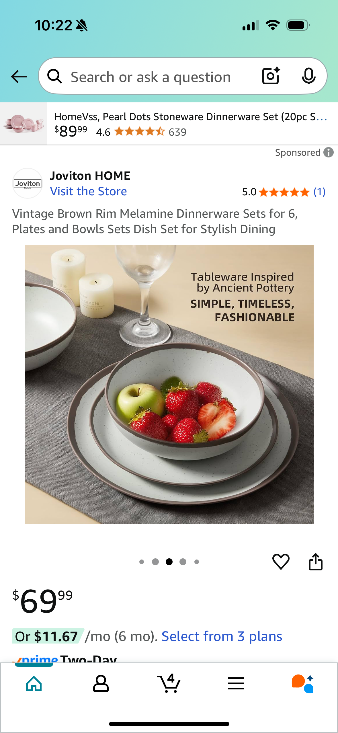 Vintage Brown Rim Melamine Dinnerware Sets for 6, Plates and Bowls Sets Dish Set for Stylish Dining