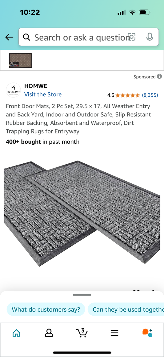 Front Door Mats, 2 Pc Set, 29.5 x 17, All Weather Entry and Back Yard, Indoor and Outdoor Safe, Slip Resistant Rubber Backing, Absorbent and Waterproof, Dirt Trapping Rugs for Entryway