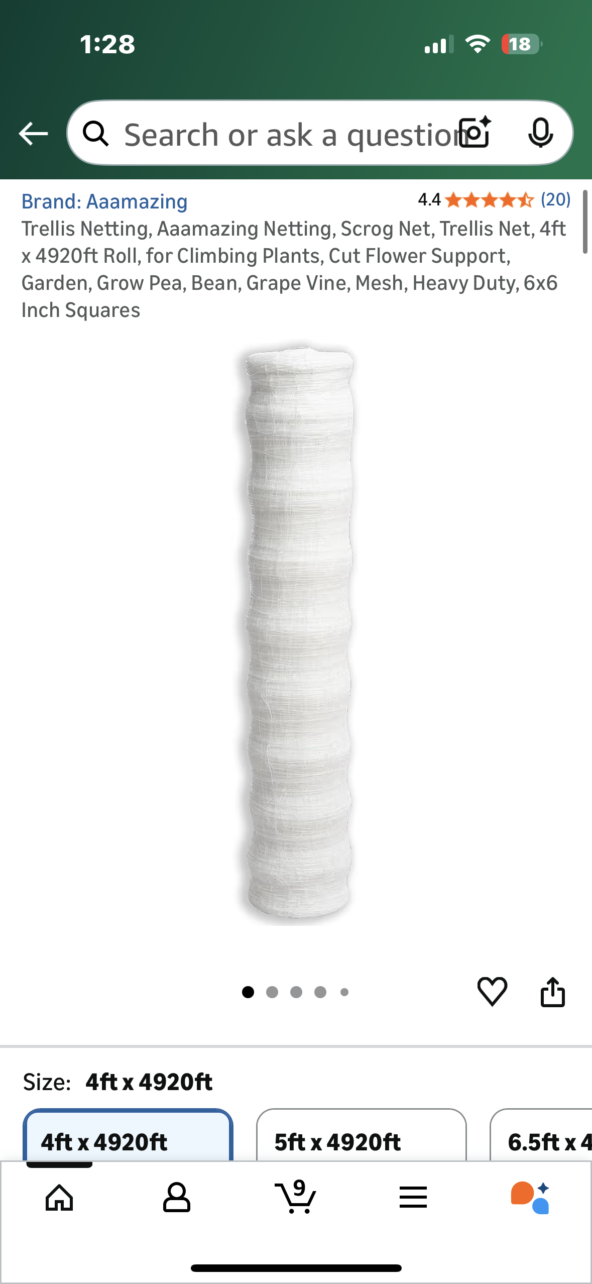 Trellis Netting, Aaamazing Netting, 4ft x 4920ft Roll, for Climbing Plants, Cut Flower Support, Garden, Pea, Bean, Grape Vine, Mesh, Heavy Duty, 6x6 Inch Squares (G916)