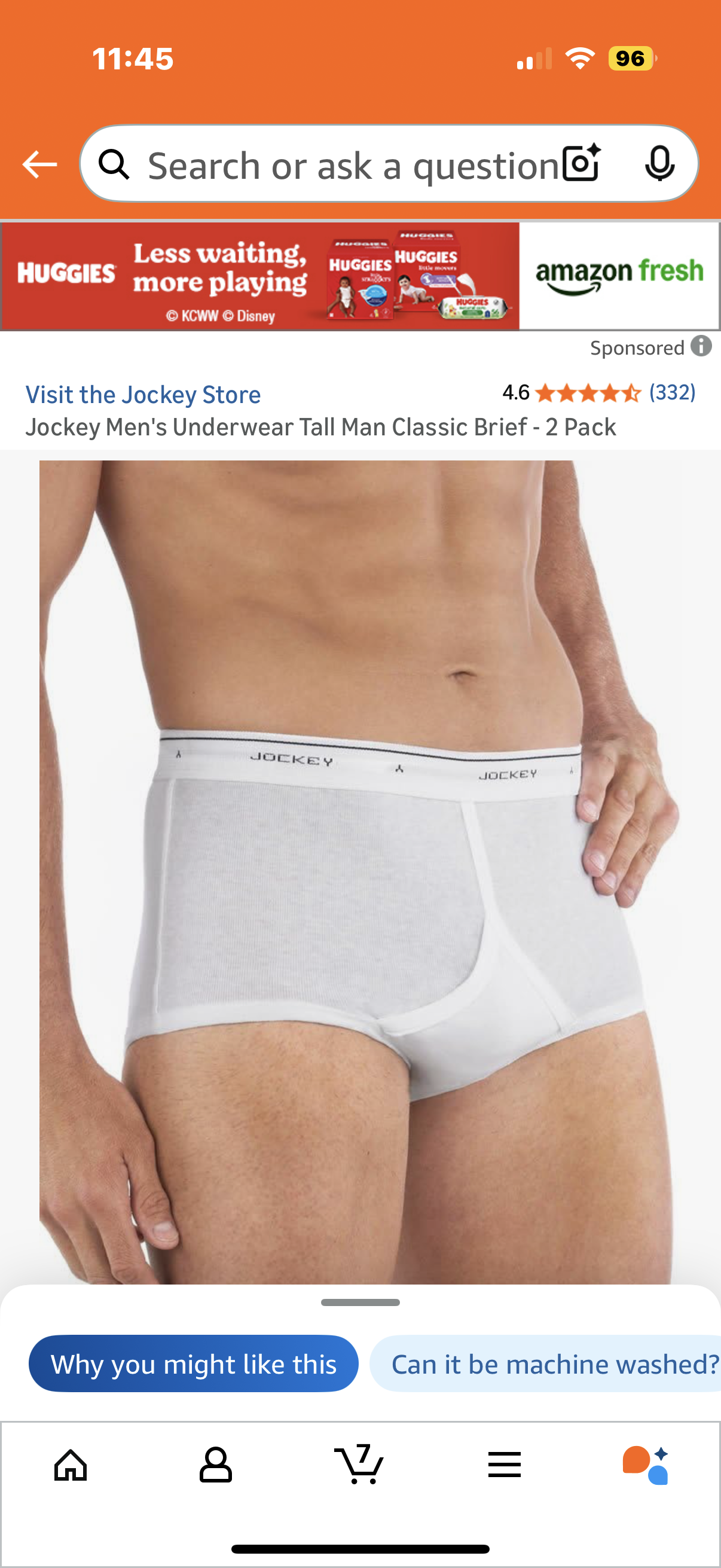 Jockey Men's Underwear Tall Man Classic Brief - 2 Pack (size 46)