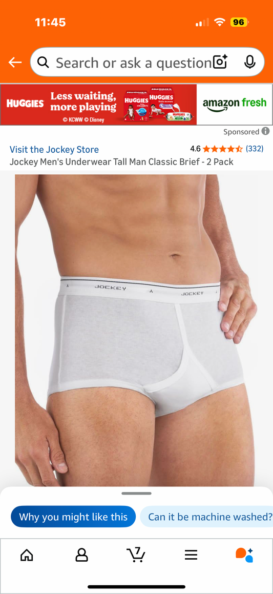 Jockey Men's Underwear Tall Man Classic Brief - 2 Pack (size 46)