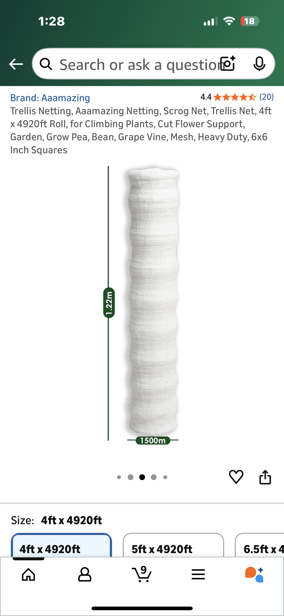 Trellis Netting, Aaamazing Netting, 4ft x 4920ft Roll, for Climbing Plants, Cut Flower Support, Garden, Pea, Bean, Grape Vine, Mesh, Heavy Duty, 6x6 Inch Squares (G916)