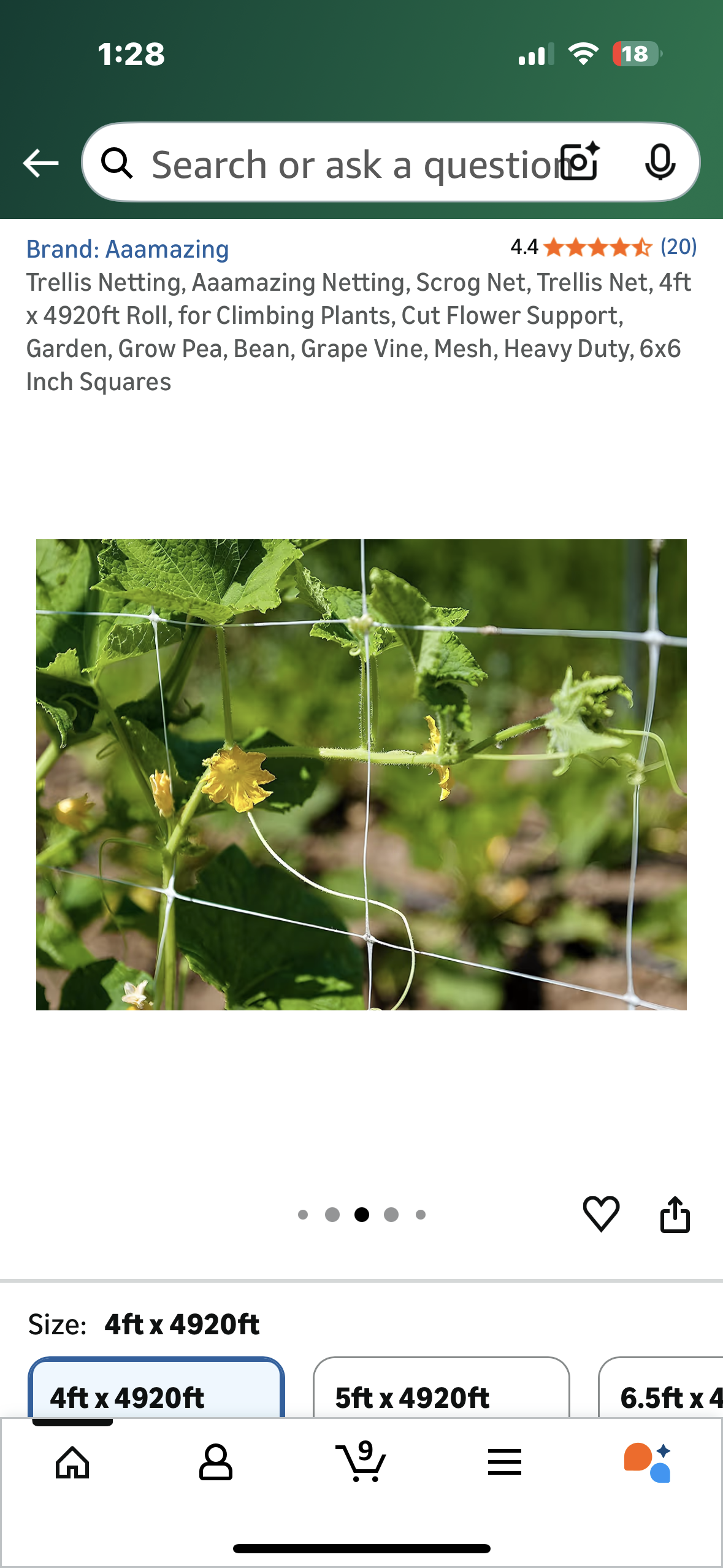 Trellis Netting, Aaamazing Netting, 4ft x 4920ft Roll, for Climbing Plants, Cut Flower Support, Garden, Pea, Bean, Grape Vine, Mesh, Heavy Duty, 6x6 Inch Squares (G916)