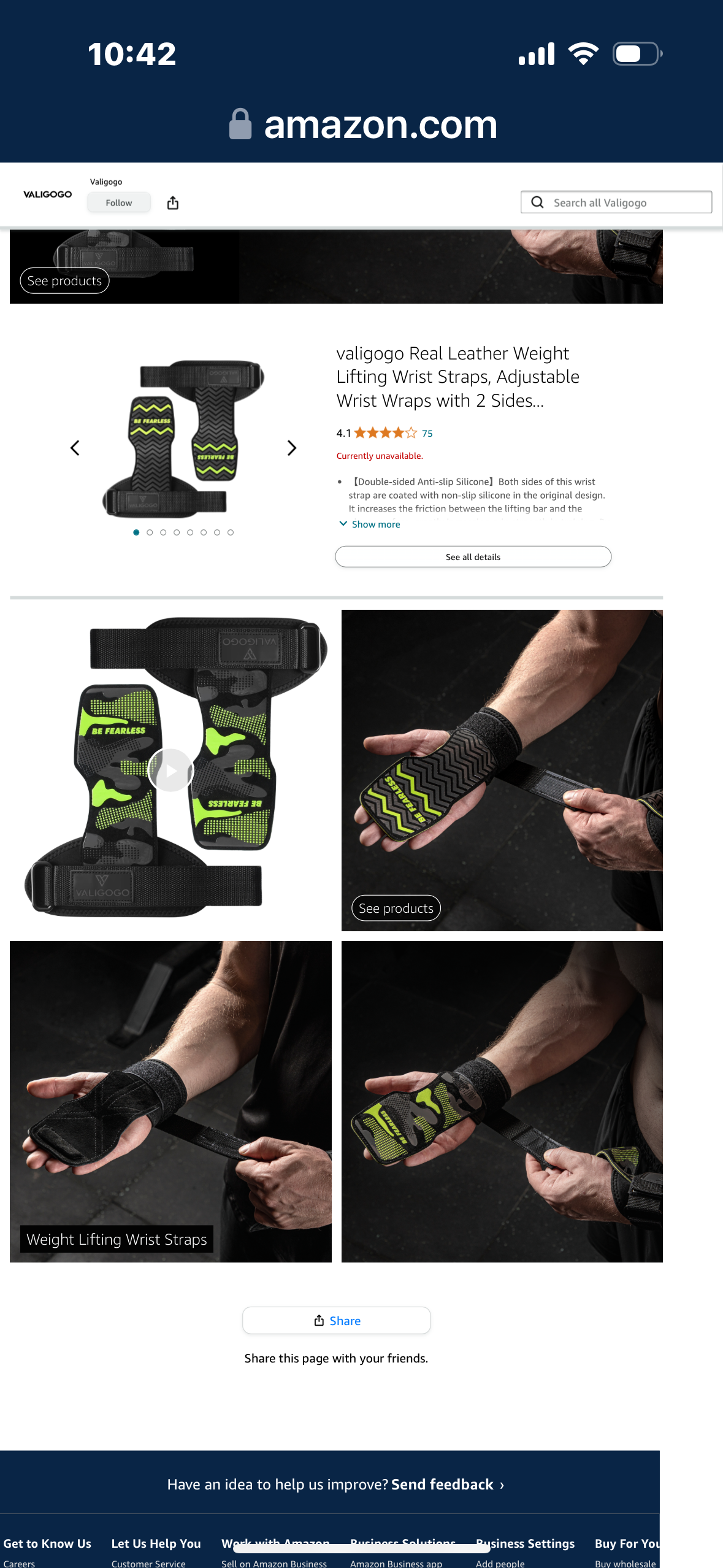 valigogo Real Leather Weight Lifting Wrist Straps, Adjustable Wrist Wraps with 2 Sides Anti-Slip Silicone & Cushion Wrist Support, Heavy Duty Lifting Gloves for Deadlift, Powerlifting