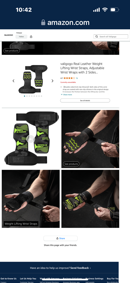 valigogo Real Leather Weight Lifting Wrist Straps, Adjustable Wrist Wraps with 2 Sides Anti-Slip Silicone & Cushion Wrist Support, Heavy Duty Lifting Gloves for Deadlift, Powerlifting, Shrug