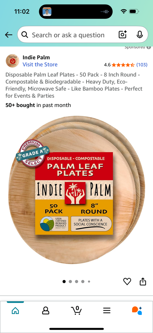 Disposable Palm Leaf Plates - 50 Pack - 8 Inch Round - Compostable & Biodegradable - Heavy Duty, Eco-Friendly, Microwave Safe - Like Bamboo Plates - Perfect for Events & Parties