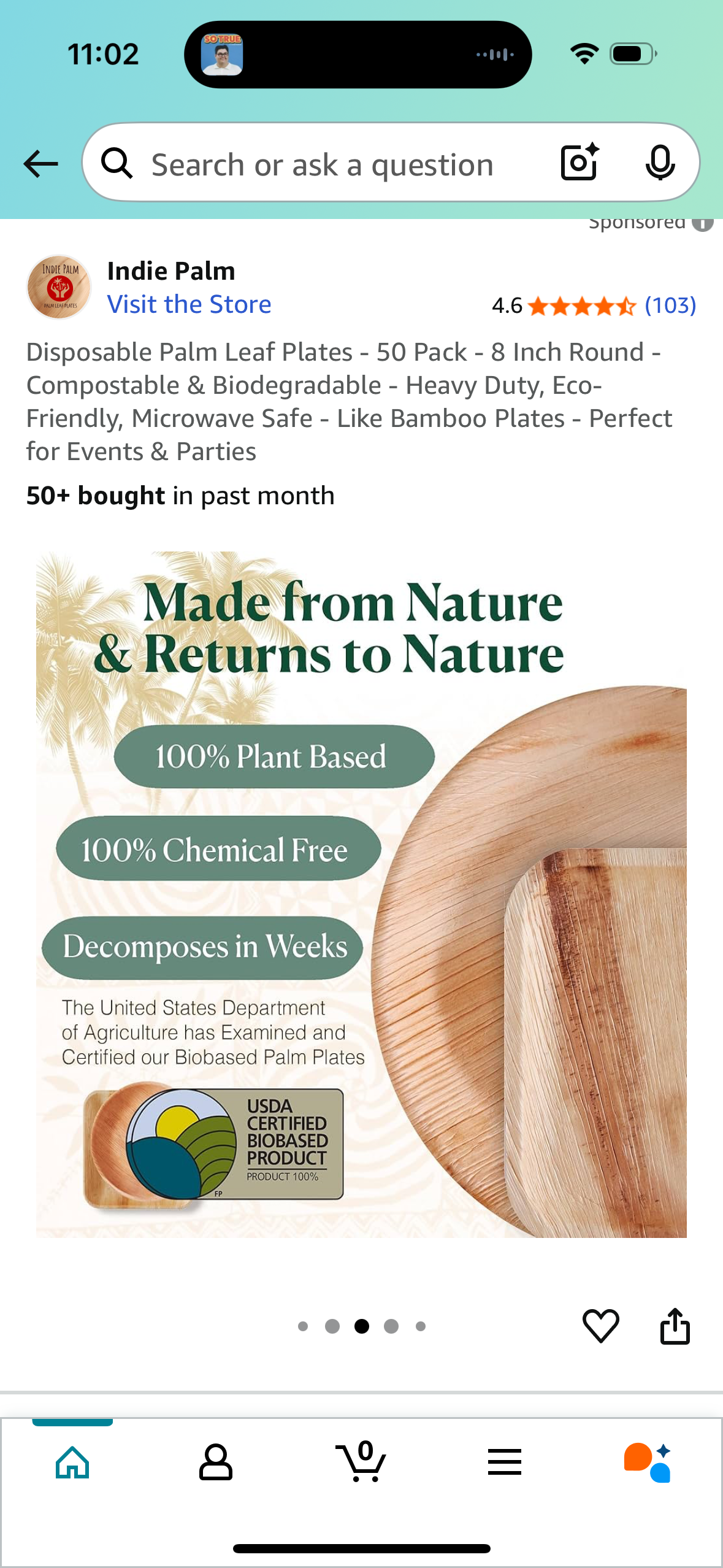 Disposable Palm Leaf Plates - 50 Pack - 8 Inch Round - Compostable & Biodegradable - Heavy Duty, Eco-Friendly, Microwave Safe - Like Bamboo Plates - Perfect for Events & Parties