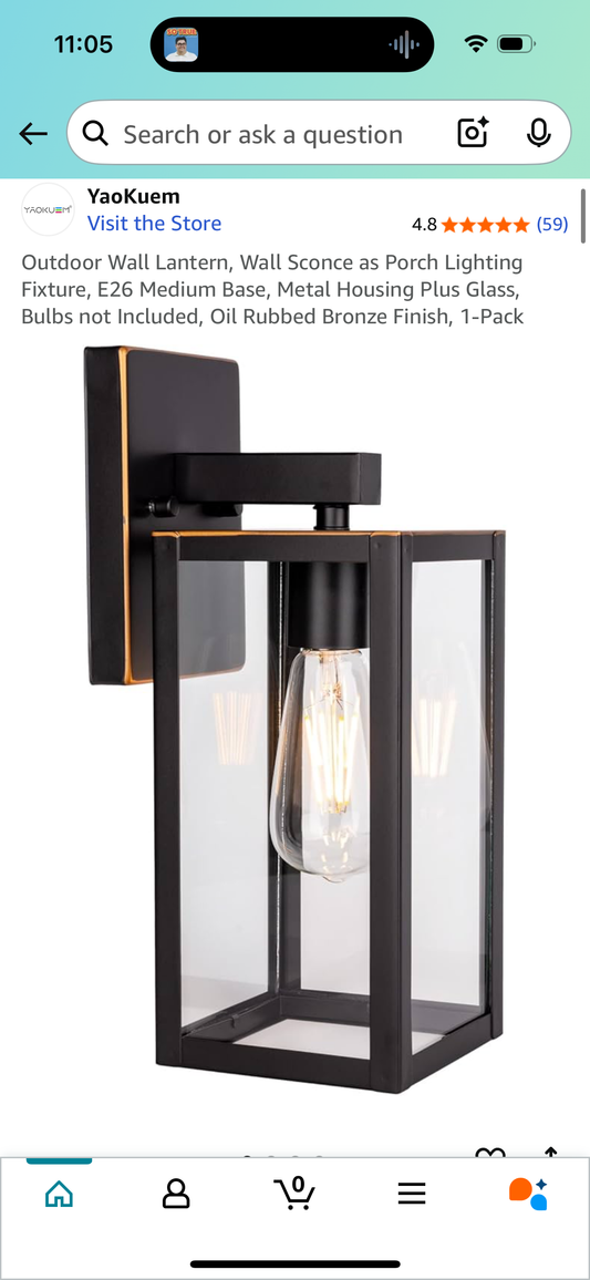 Outdoor Wall Lantern, Wall Sconce as Porch Lighting Fixture, E26 Medium Base, Metal Housing Plus Glass, Bulbs not Included, Oil Rubbed Bronze Finish, 1-Pack