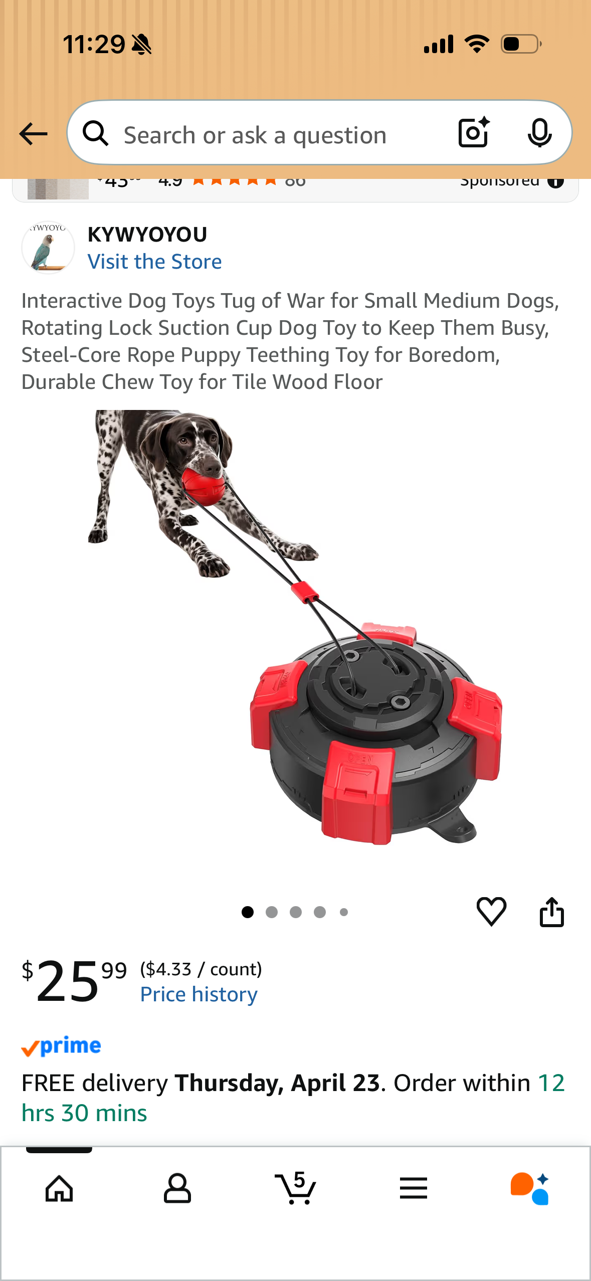 Interactive Dog Toys Tug of War for Small Medium Dogs, Rotating Lock Suction Cup Dog Toy to Keep Them Busy, Steel-Core Rope Puppy Teething Toy for Boredom, Durable Chew Toy for Tile Wood Floor