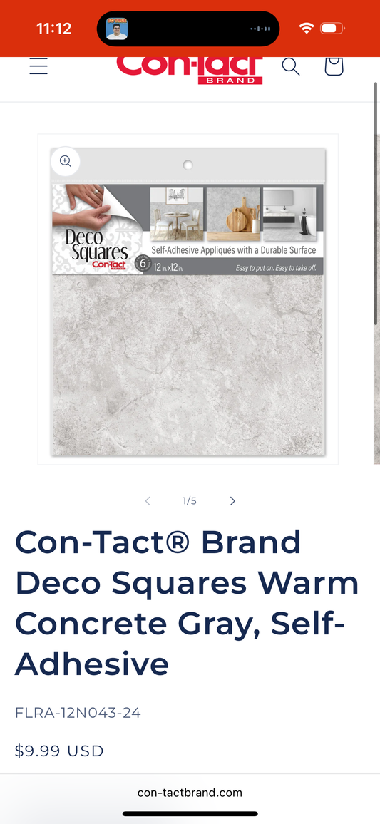 Con-Tact® Brand Deco Squares Warm Concrete Gray, Self-Adhesive