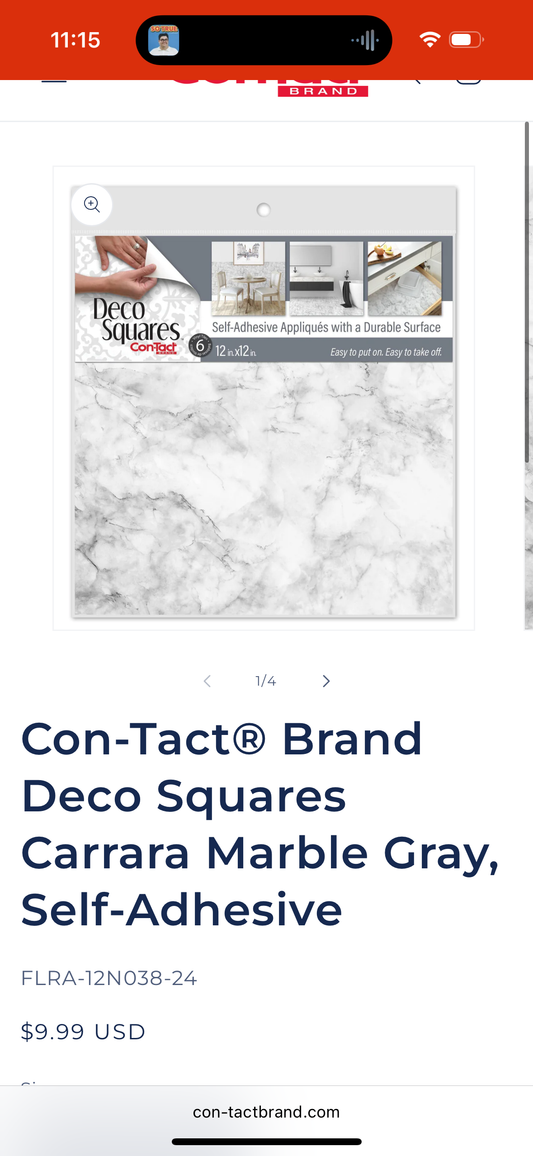 Con-Tact® Brand Deco Squares Carrara Marble Gray, Self-Adhesive
