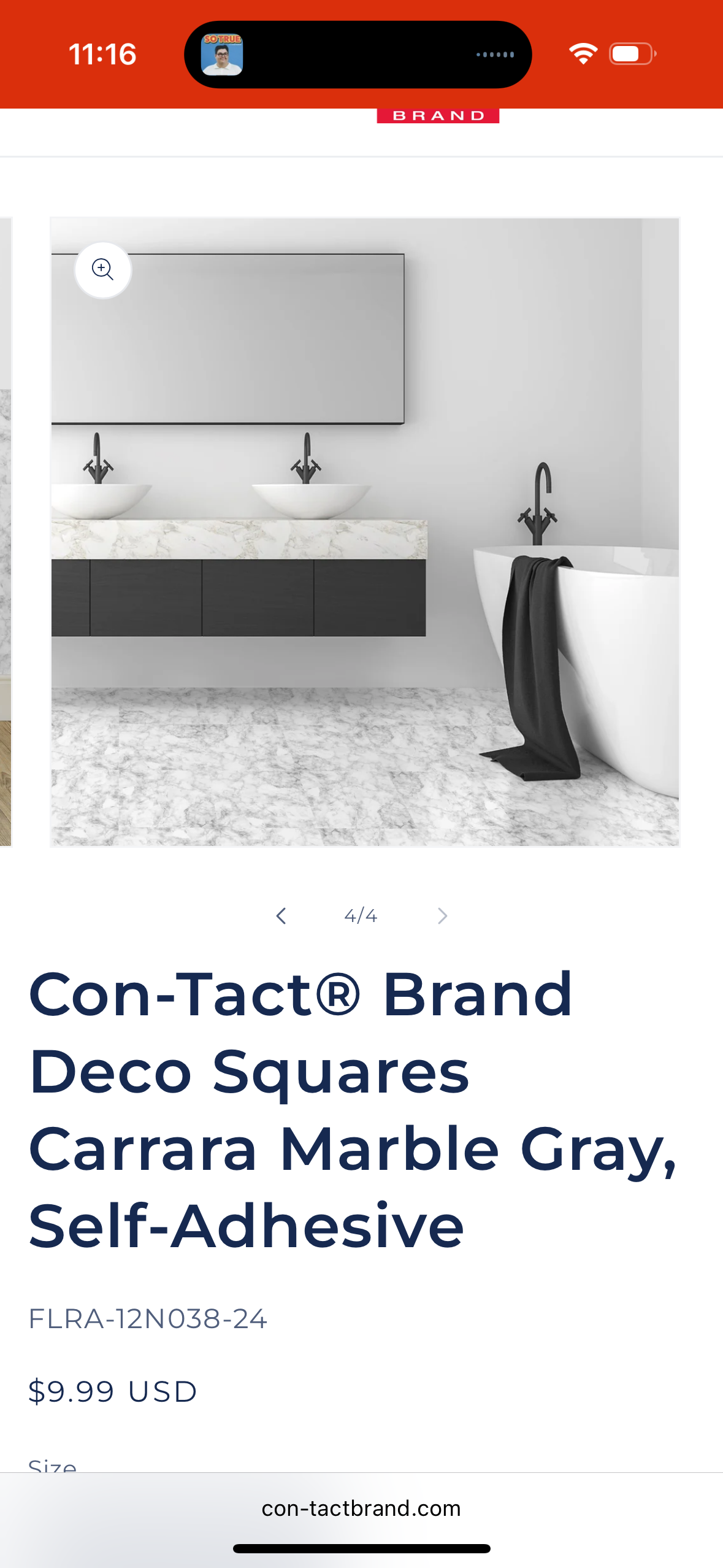 Con-Tact® Brand Deco Squares Carrara Marble Gray, Self-Adhesive