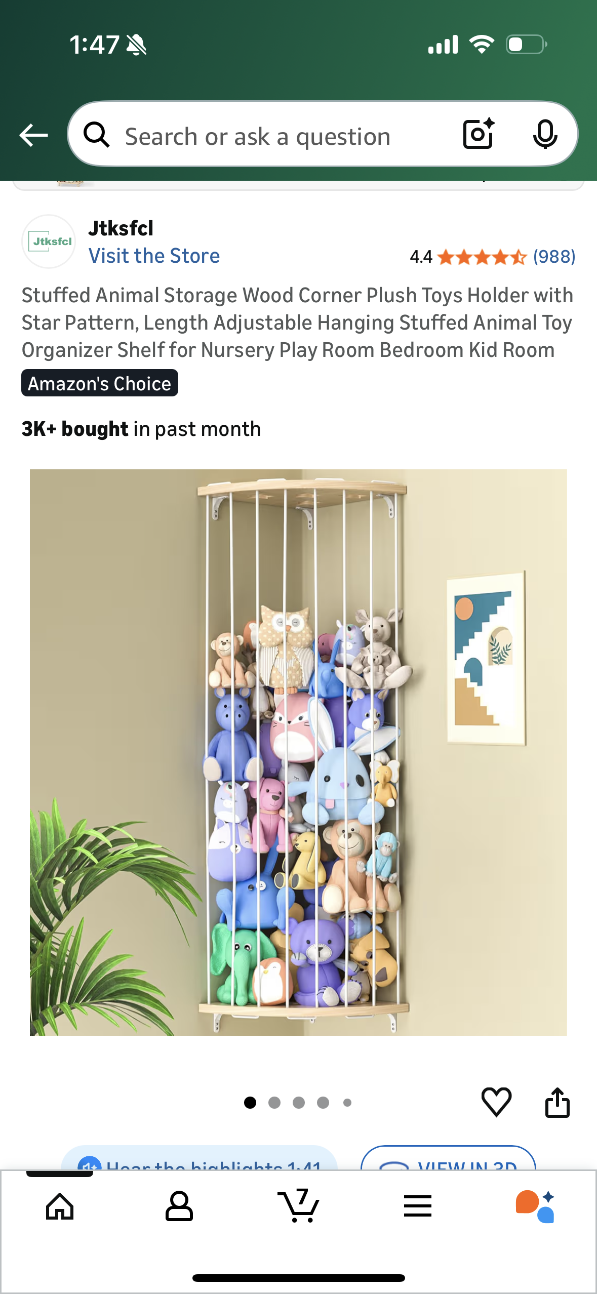 Stuffed Animal Storage Wood Corner Plush Toys Holder with Star Pattern, Length Adjustable Hanging Stuffed Animal Toy Organizer Shelf for Nursery Play Room Bedroom Kid Room