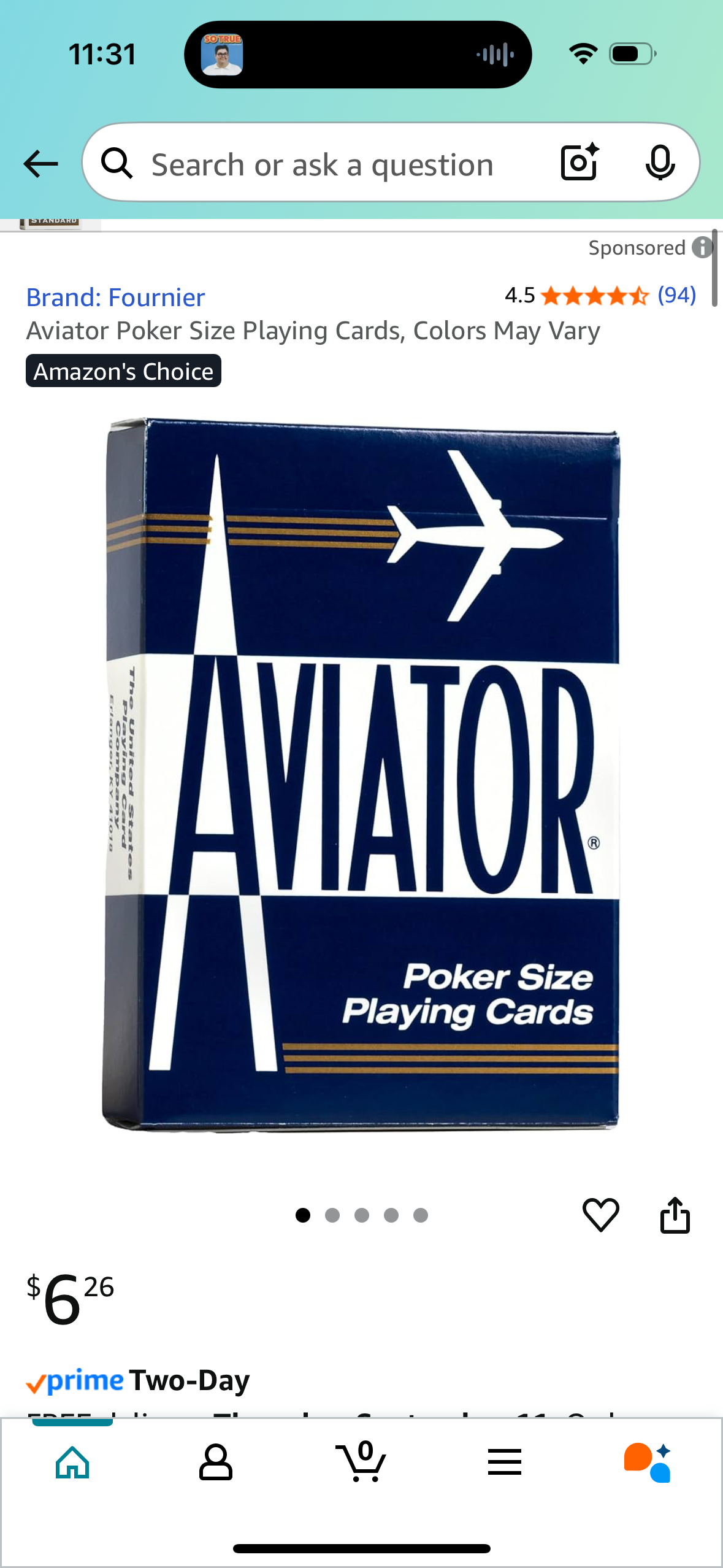 Aviator Poker Size Playing Cards, Colors May Vary