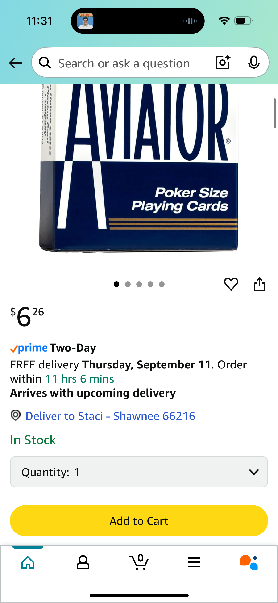 Aviator Poker Size Playing Cards, Colors May Vary
