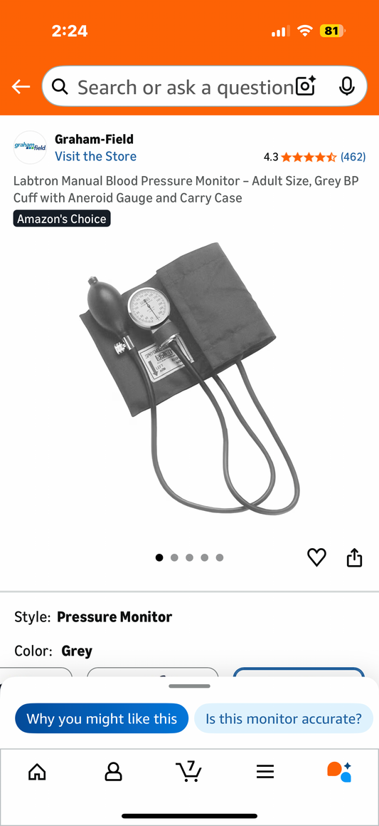 Labtron Manual Blood Pressure Monitor – Adult Size, Grey BP Cuff with Aneroid Gauge and Carry Case