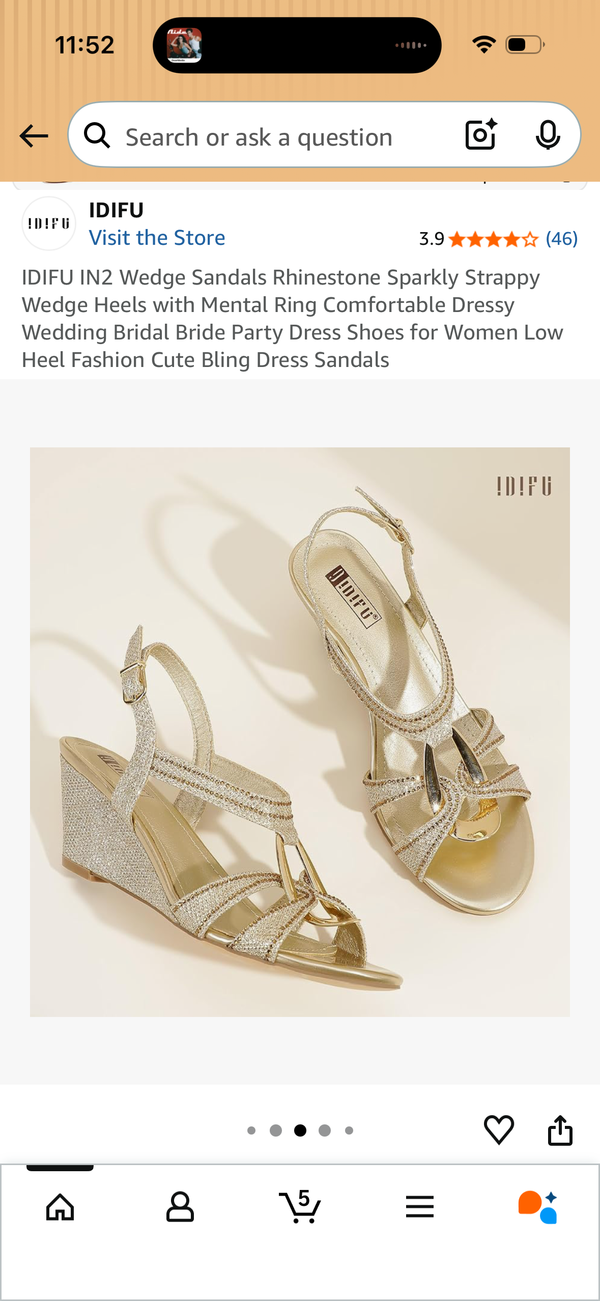 IDIFU IN2 Wedge Sandals Rhinestone Sparkly Strappy Wedge Heels with Mental Ring Comfortable Dressy Wedding Bridal Bride Party Dress Shoes for Women Low Heel Fashion Cute Bling Dress Sandals (Size US 8.5 Women’s)