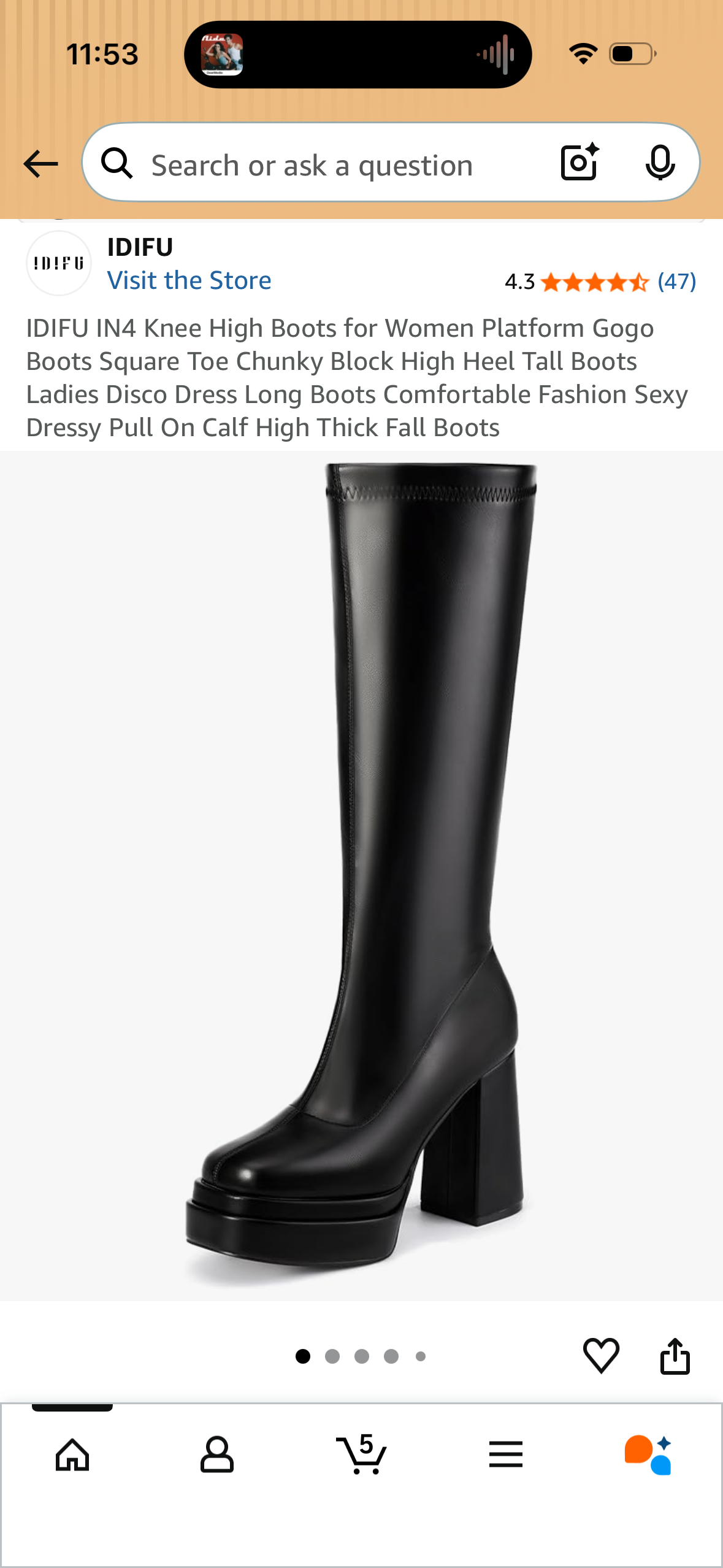 IDIFU IN4 Knee High Boots for Women Platform Gogo Boots Square Toe Chunky Block High Heel Tall Boots Ladies Disco Dress Long Boots Comfortable Fashion Sexy Dressy Pull On Calf High Thick Fall Boots (Size US 8 Women’s)
