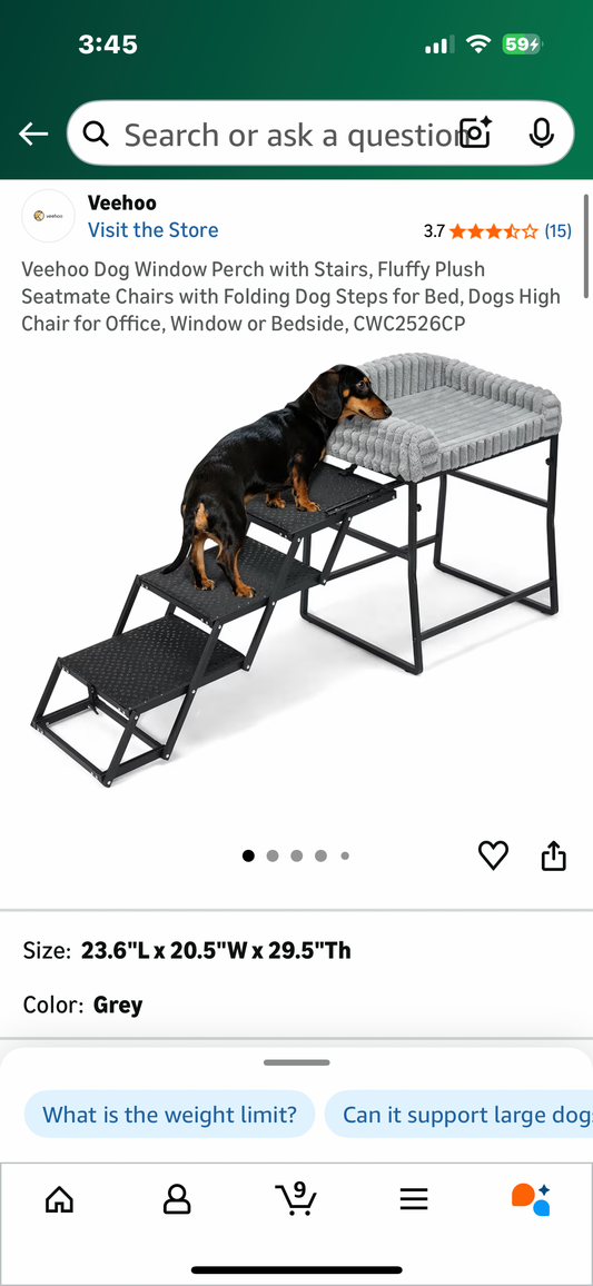 Veehoo Dog Stairs with Perch, Fluffy Plush Seat-mate, Folding Dog Steps for Bed, Furniture, Window (R744)