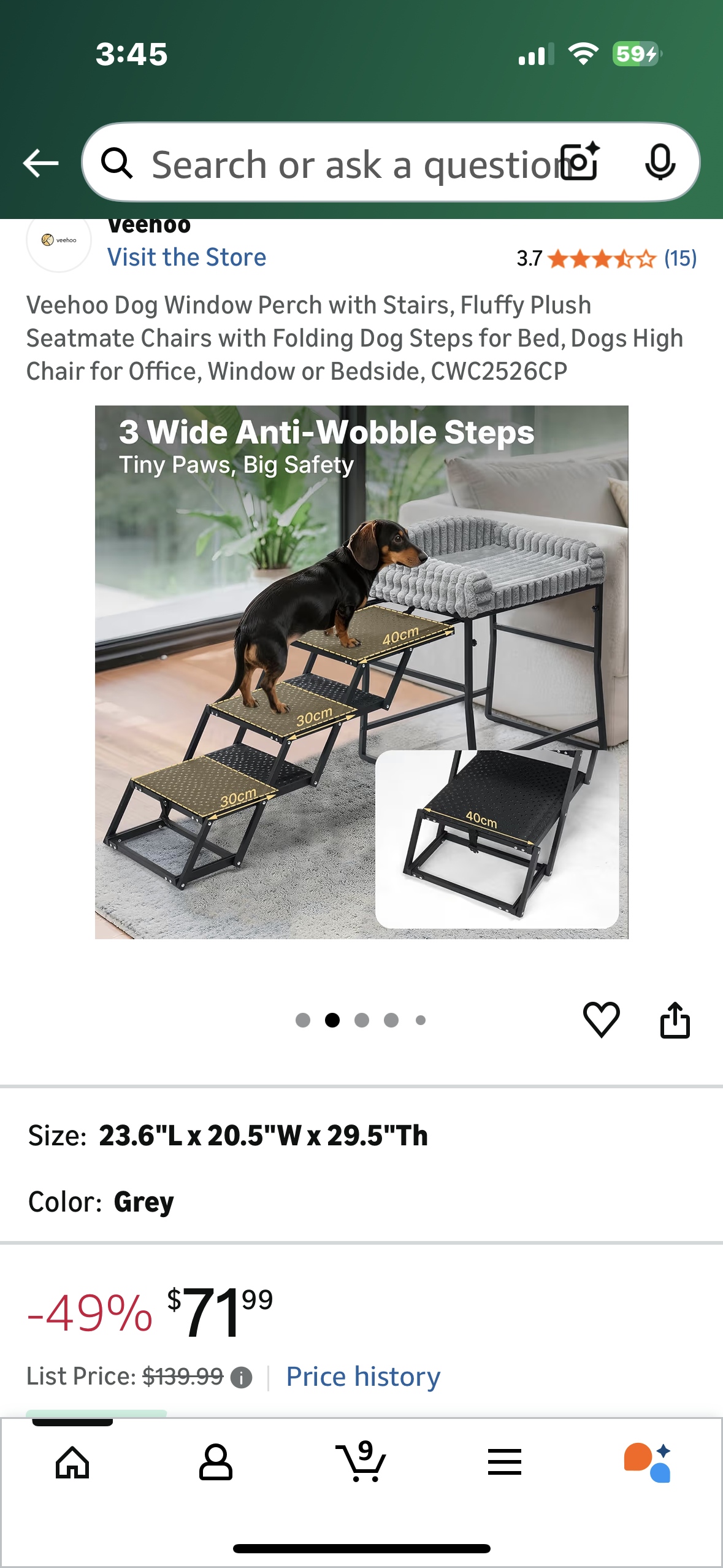 Veehoo Dog Stairs with Perch, Fluffy Plush Seat-mate, Folding Dog Steps for Bed, Furniture, Window (R744)