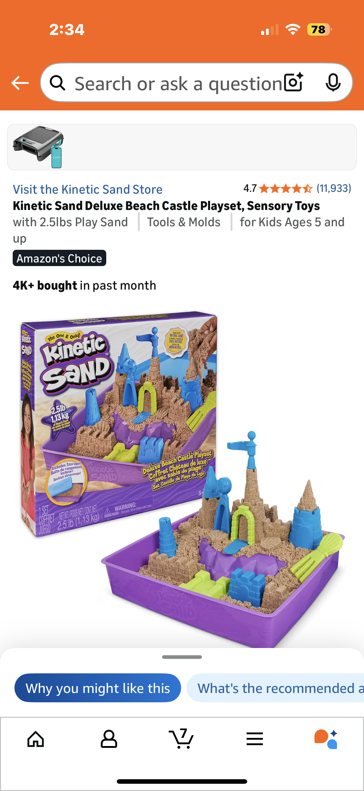 Kinetic Sand Deluxe Beach Castle Playset, Sensory Toys with 2.5lbs Play Sand Tools & Molds for Kids Ages 5 and up