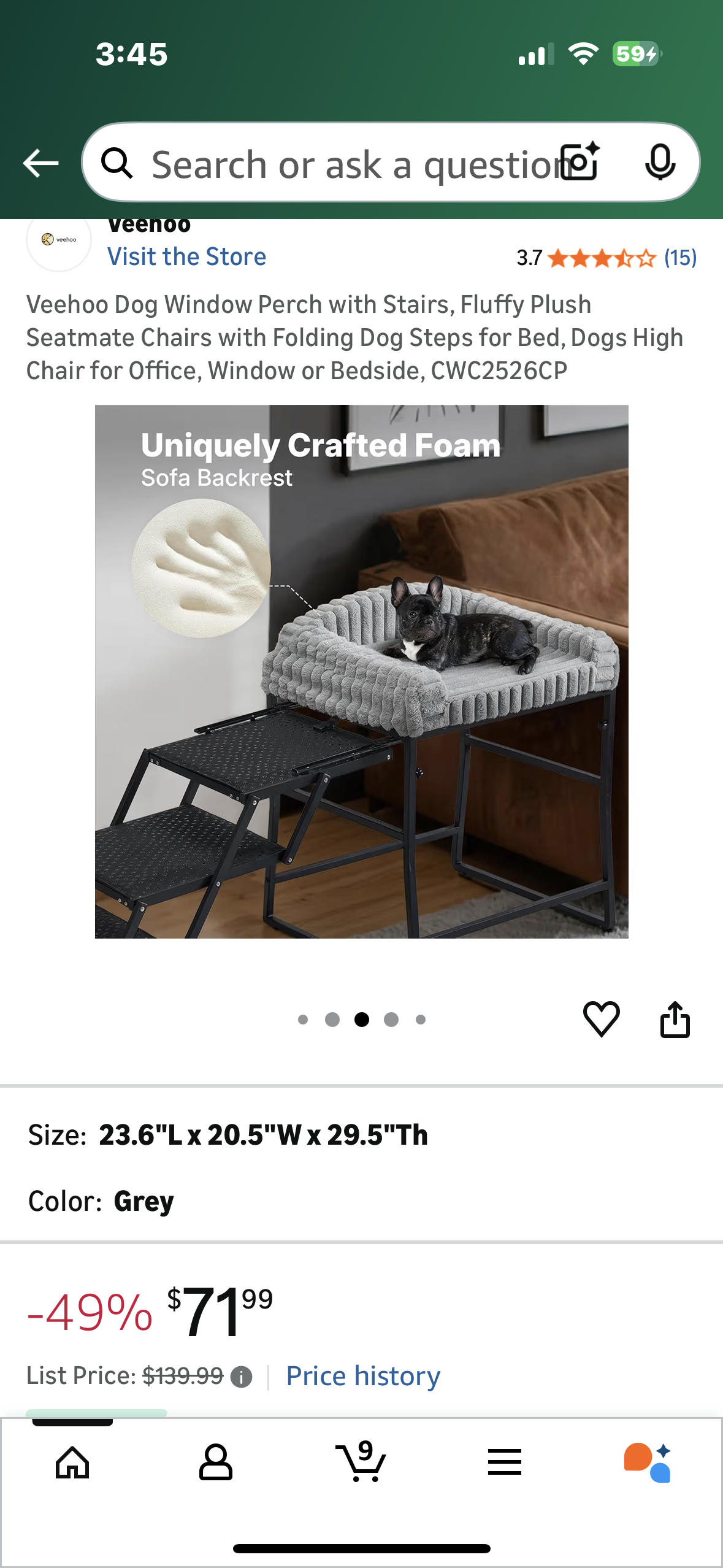 Veehoo Dog Stairs with Perch, Fluffy Plush Seat-mate, Folding Dog Steps for Bed, Furniture, Window (R744)