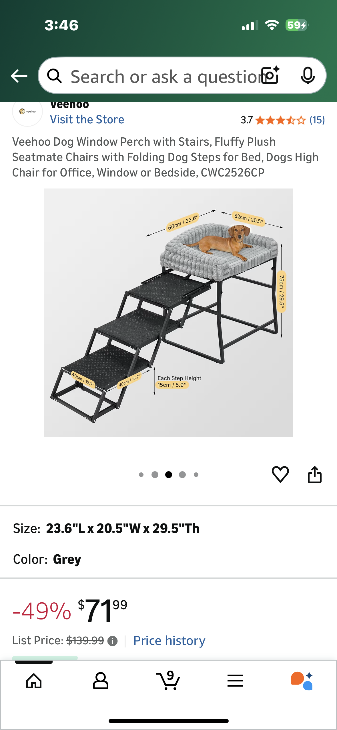 Veehoo Dog Stairs with Perch, Fluffy Plush Seat-mate, Folding Dog Steps for Bed, Furniture, Window (R744)