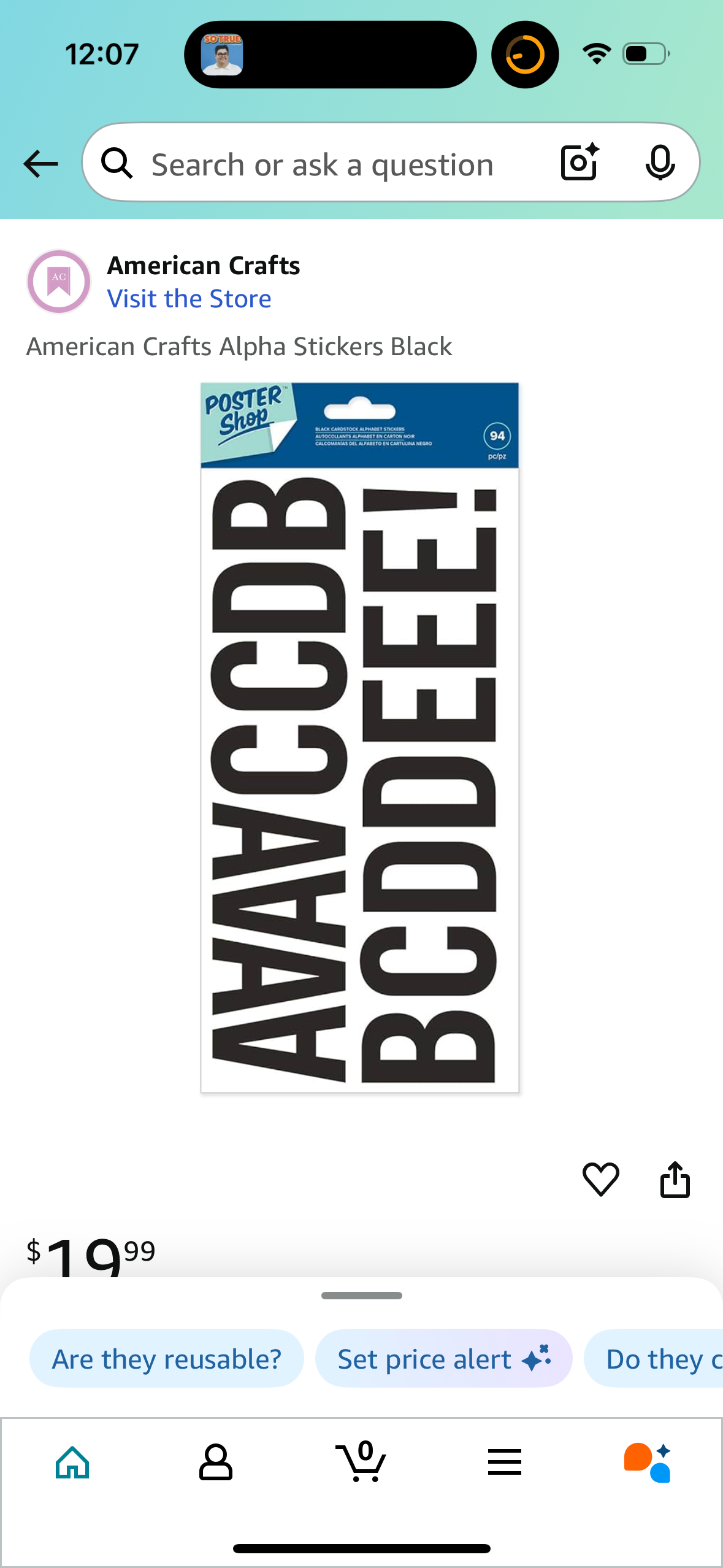 American Crafts Alpha Stickers Black