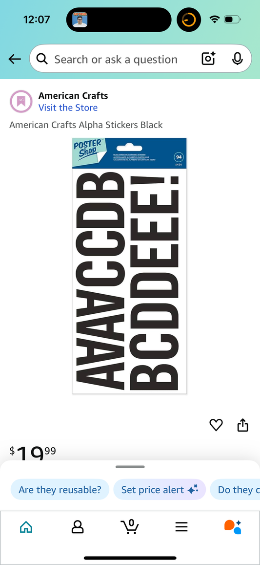 American Crafts Alpha Stickers Black