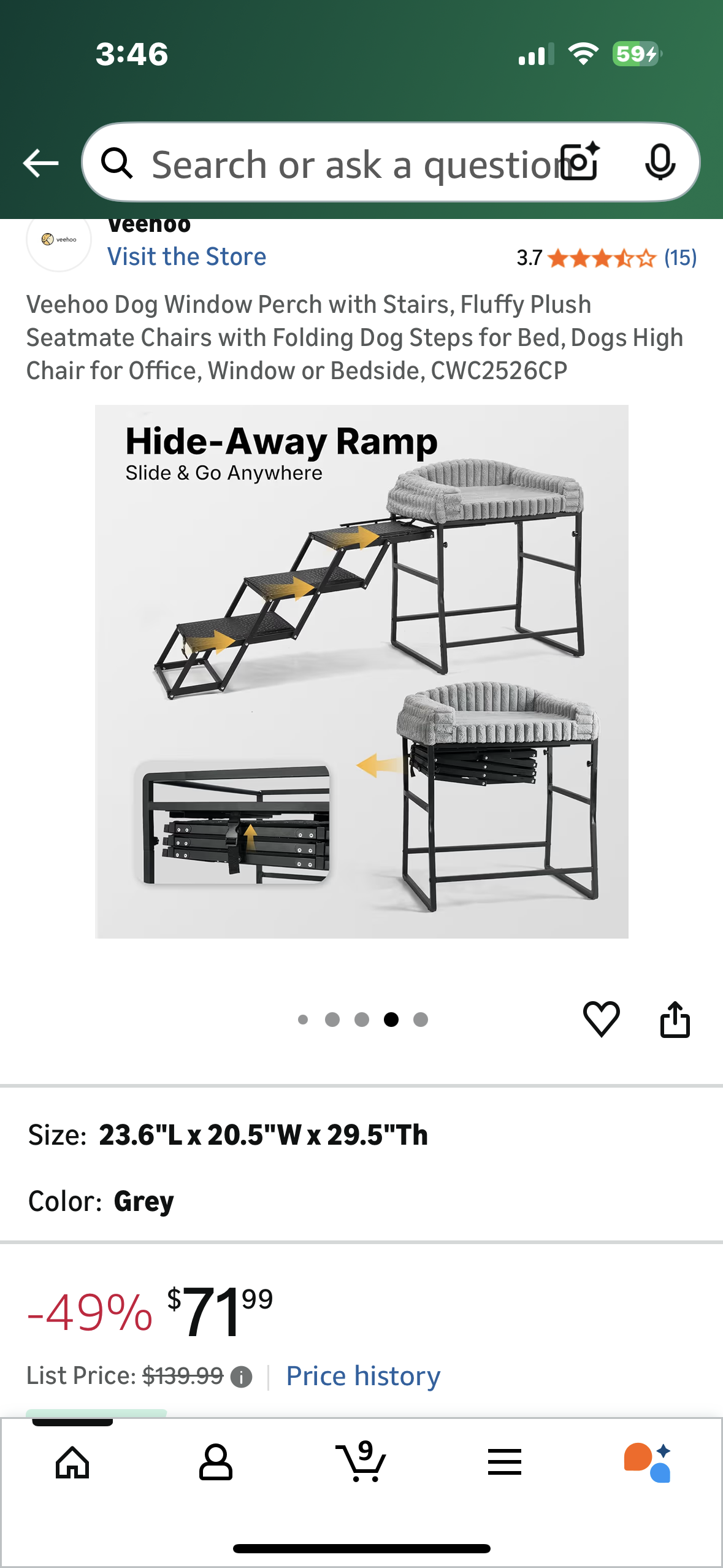 Veehoo Dog Stairs with Perch, Fluffy Plush Seat-mate, Folding Dog Steps for Bed, Furniture, Window (R744)