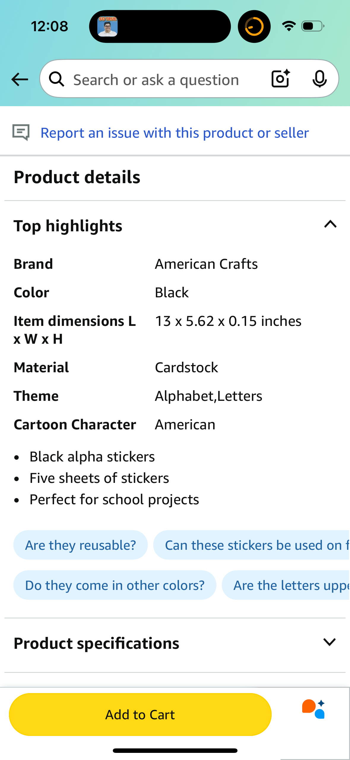 American Crafts Alpha Stickers Black