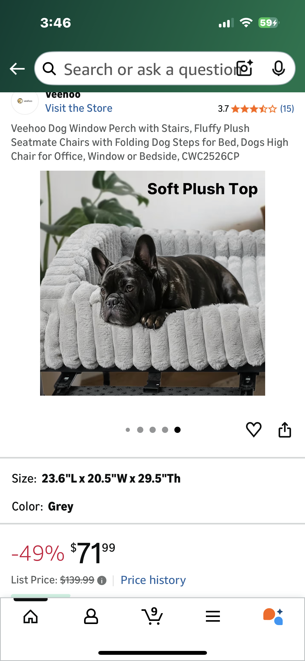 Veehoo Dog Stairs with Perch, Fluffy Plush Seat-mate, Folding Dog Steps for Bed, Furniture, Window (R744)