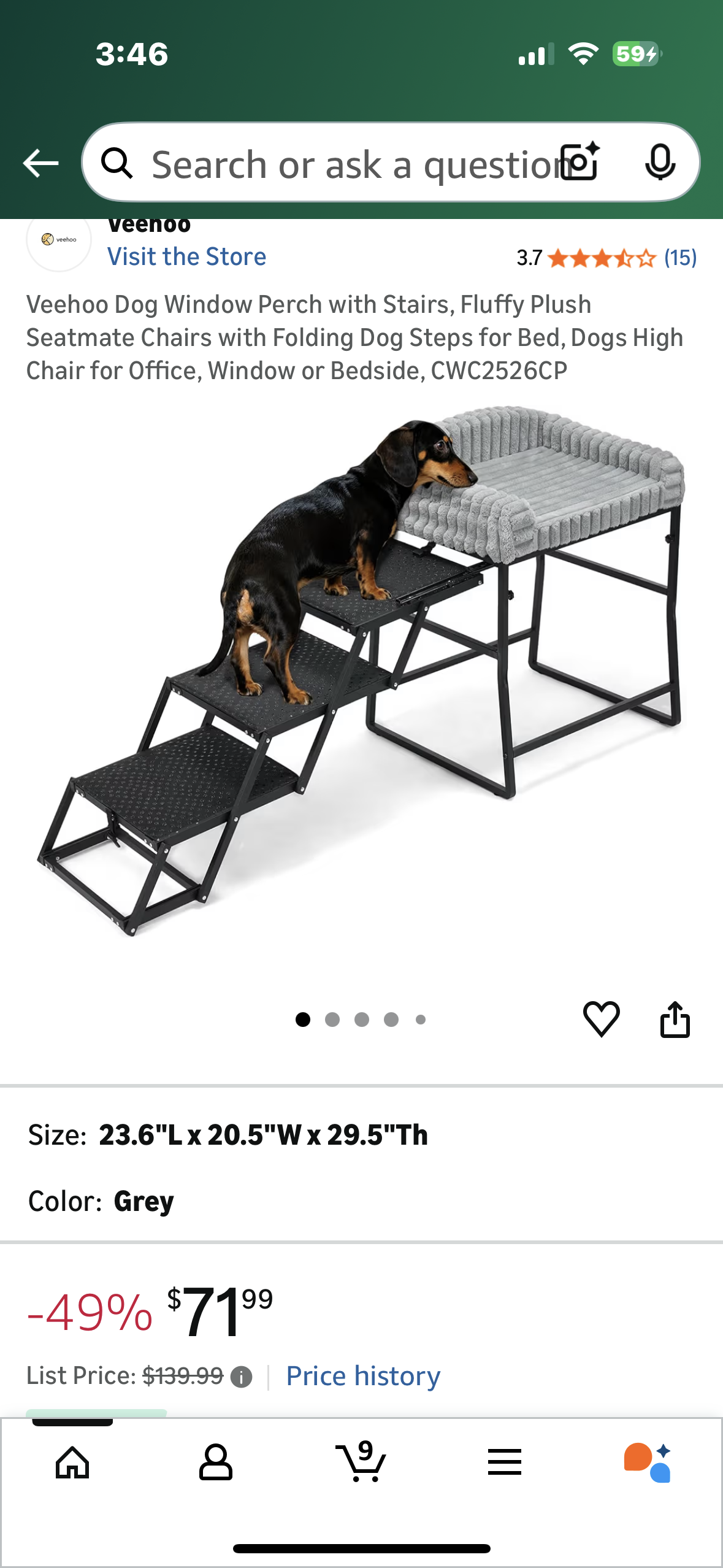 Veehoo Dog Stairs with Perch, Fluffy Plush Seat-mate, Folding Dog Steps for Bed, Furniture, Window (R744)