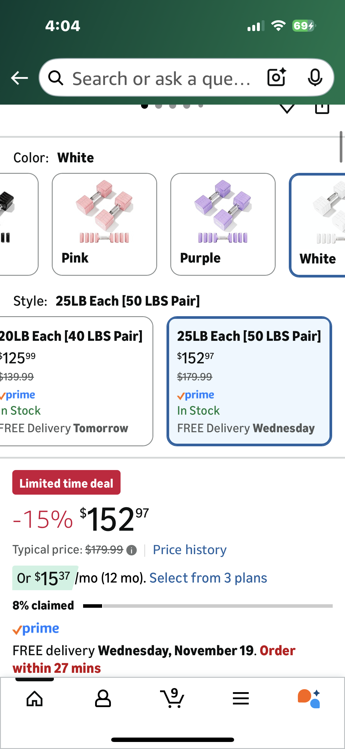 50LB Total (25LB each) Adjustable Dumbbell Set Free Weights Dumbbells Set, Adjustable Dumbbell Weight Set for Home Gym Workout, Strength Training (W547)