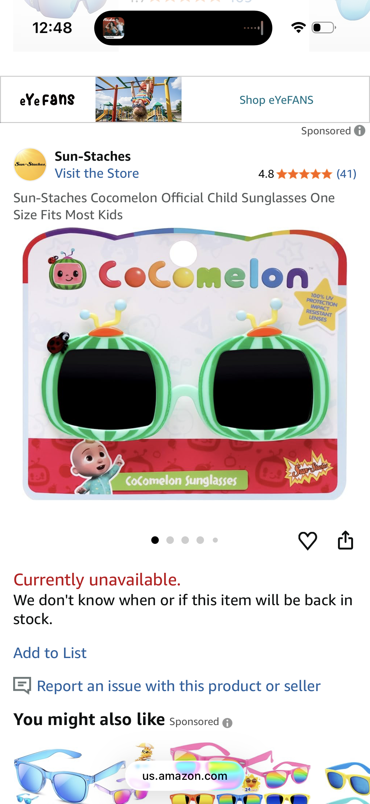 Sun-Staches Cocomelon Official Child Sunglasses One Size Fits Most Kids