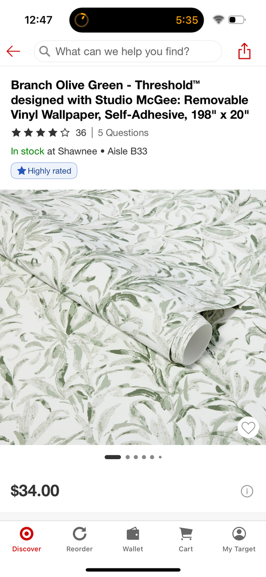 Branch Olive Green - Threshold™ designed with Studio McGee: Removable Vinyl Wallpaper, Self-Adhesive, 198" x 20"